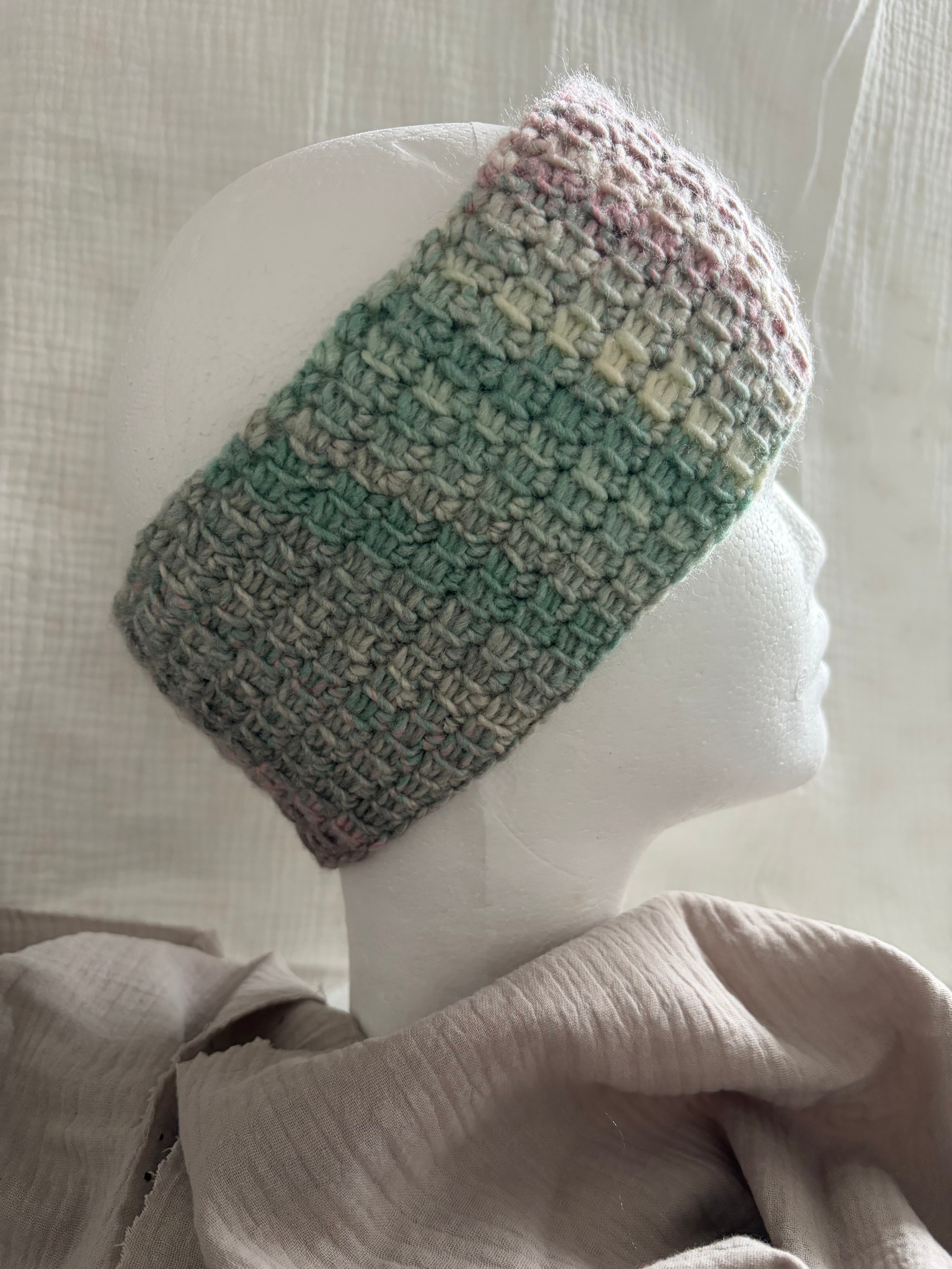 Stirnband Salbeigrün und Rosé