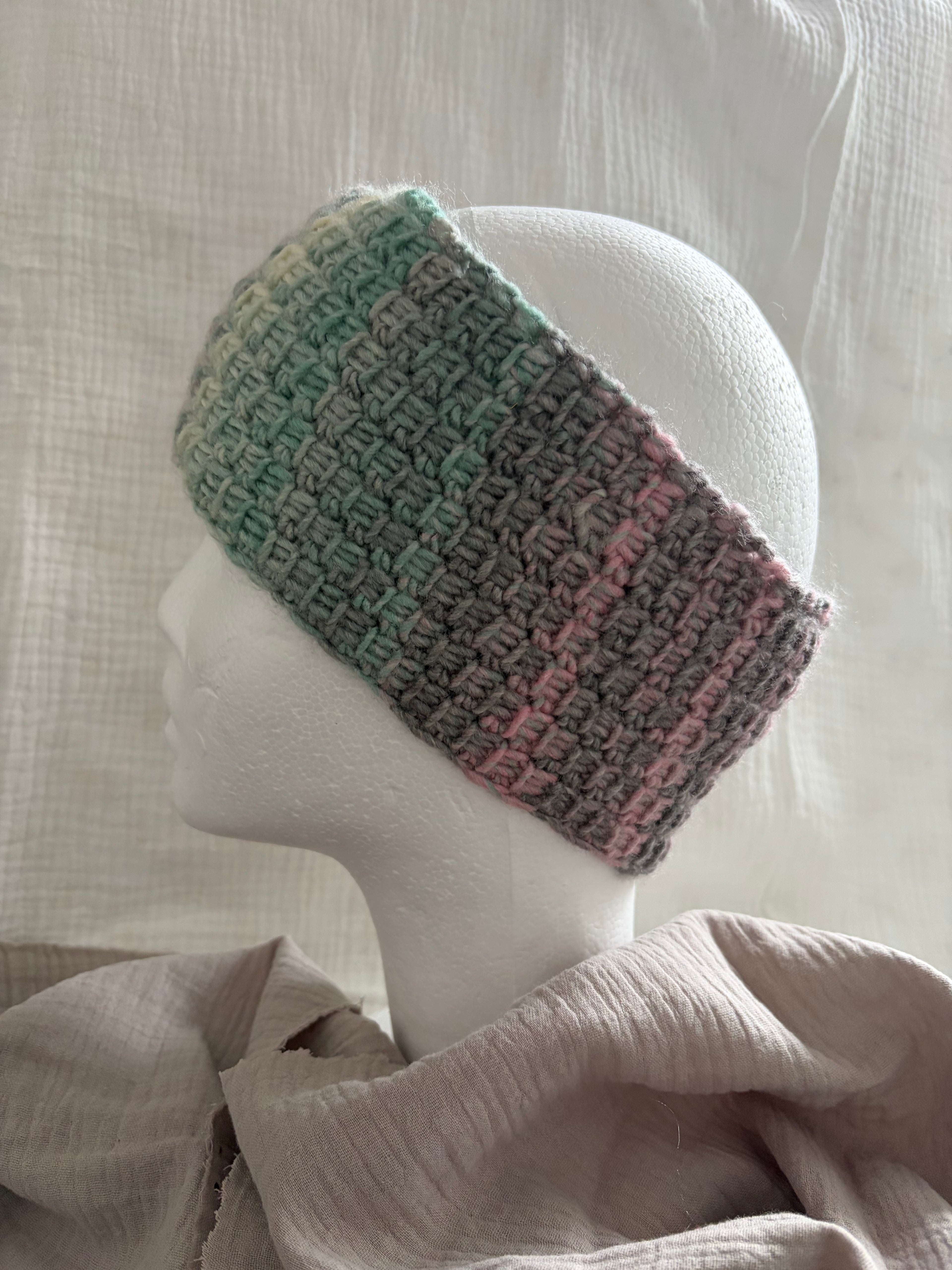 Stirnband Salbeigrün und Rosé